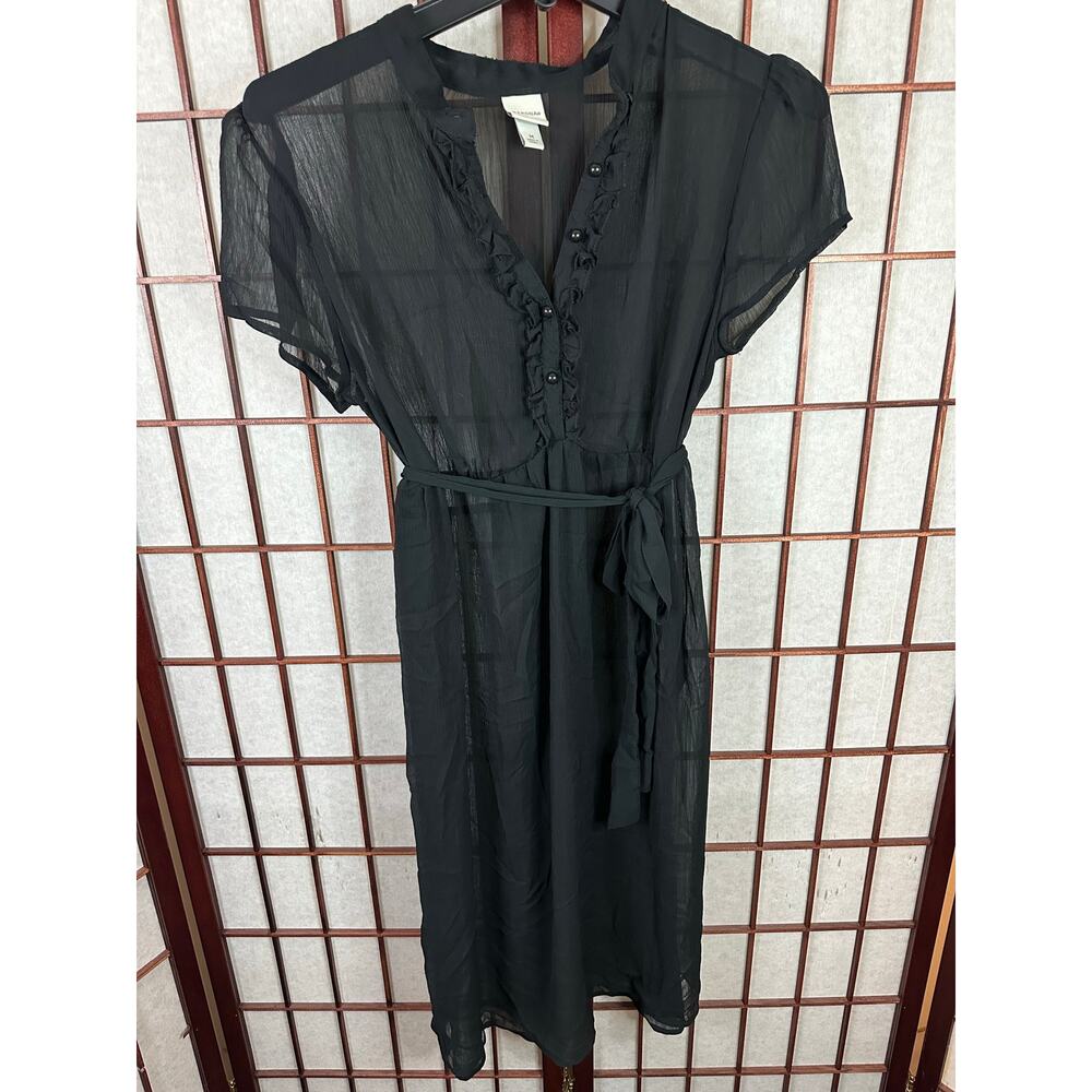 Merona Black Sheer dress with ruffles and tie waist size medium